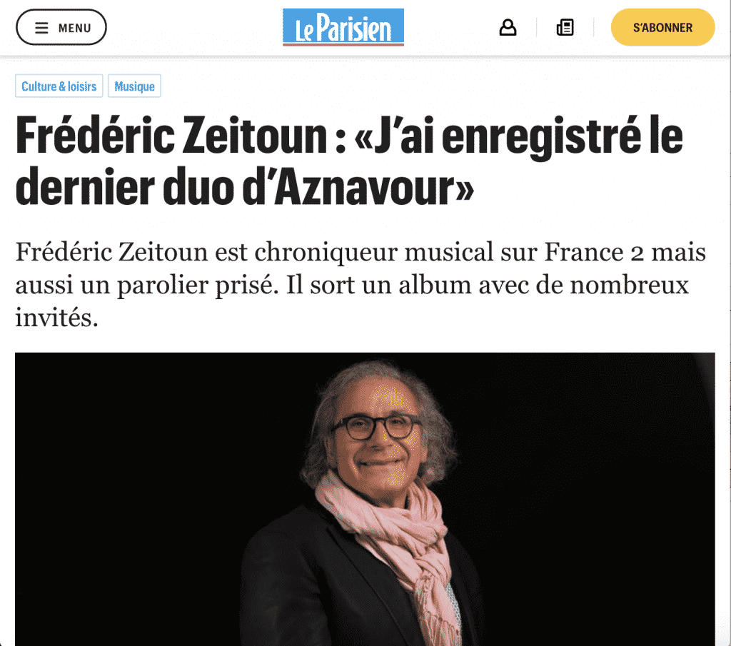 Dernier duo Aznavour Fred Zeitoun